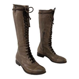 Raparo Womens Size 36 US 6 Brown Leather Lace Up Mid Calf Western Granny Boots
